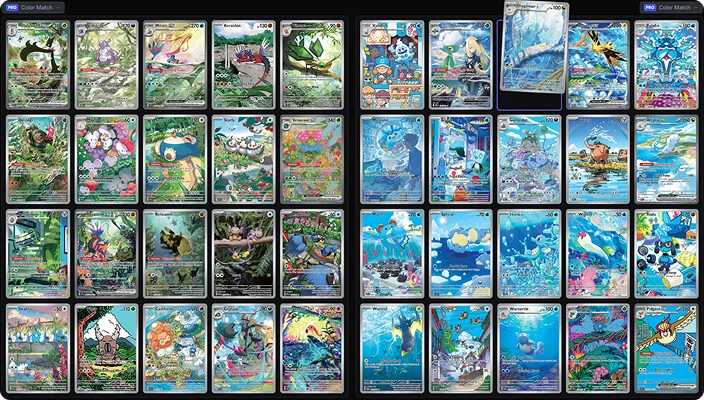 PKMNBINDR digital binder interface showing Pokemon card collections